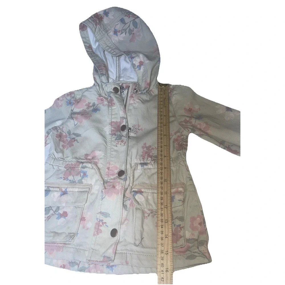 Girl 4T Oshkosh B'gosh Denim Jacket Beige Pink Blue Floral drawstring Waist